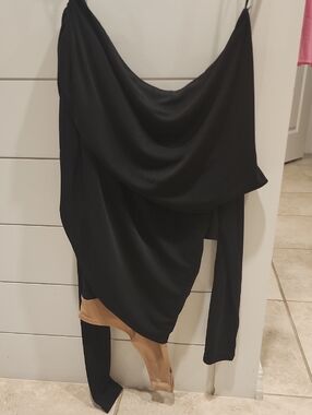 JLUXLABEL Black Bodysuit with Tan Bottom.